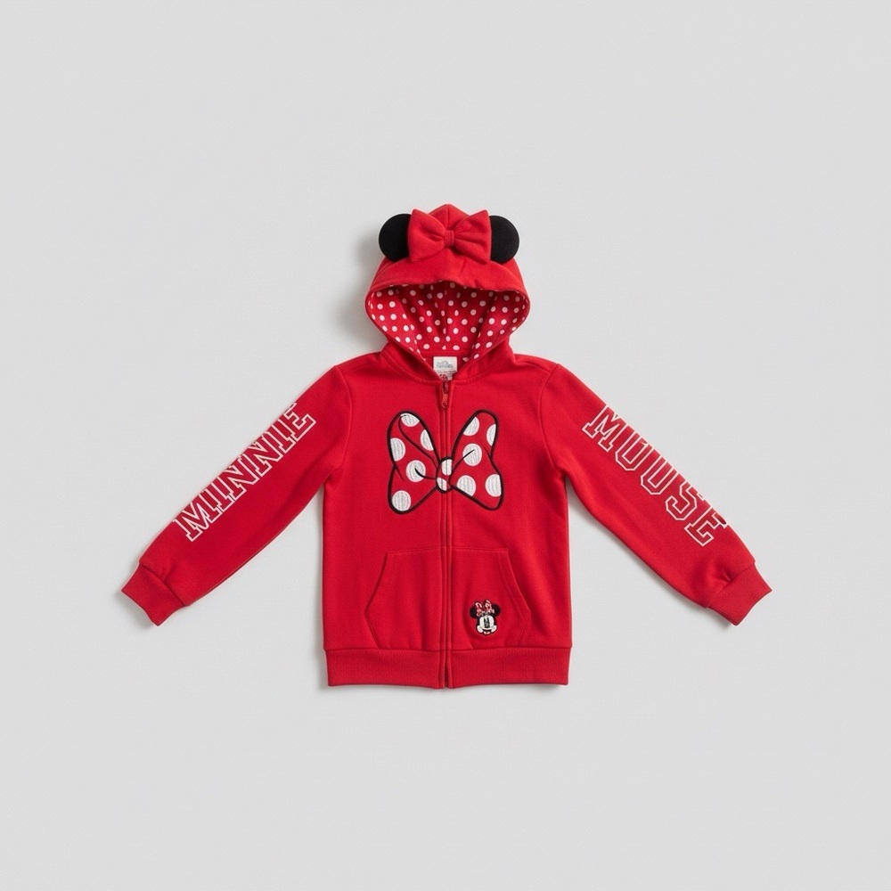 Polka Dot Bow Disney Minnie Mouse Kids Zip-Up Hoodie  Children size 7/8